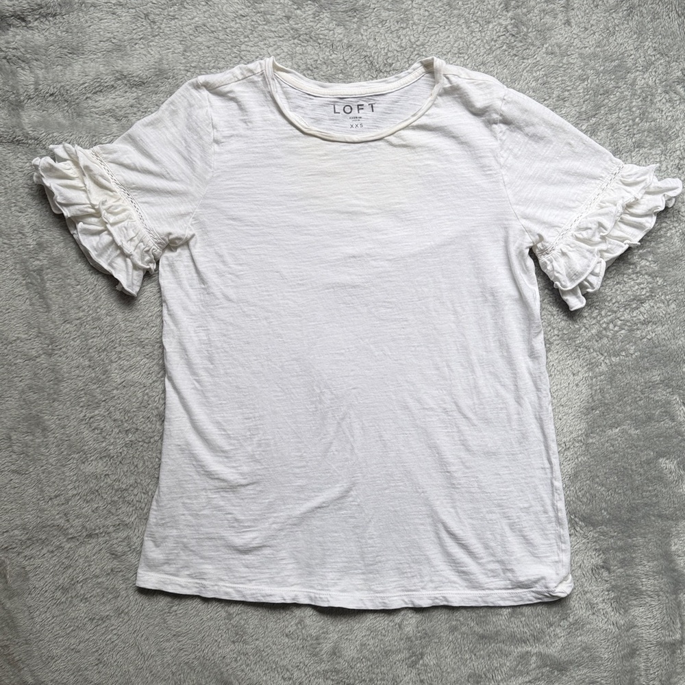 LOFT Ruffle Sleeve White Top